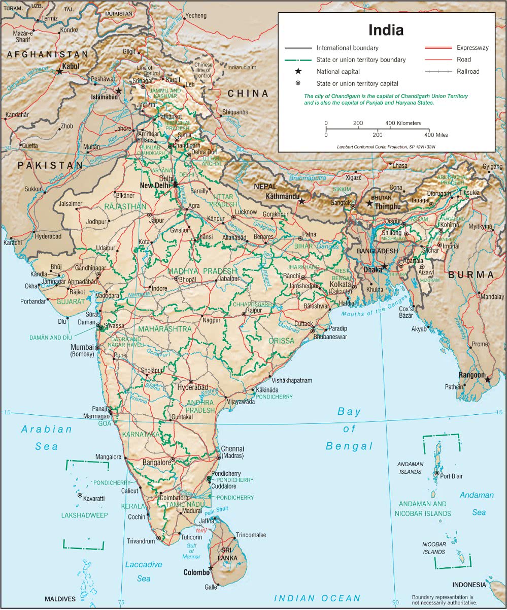India relief map 2001
