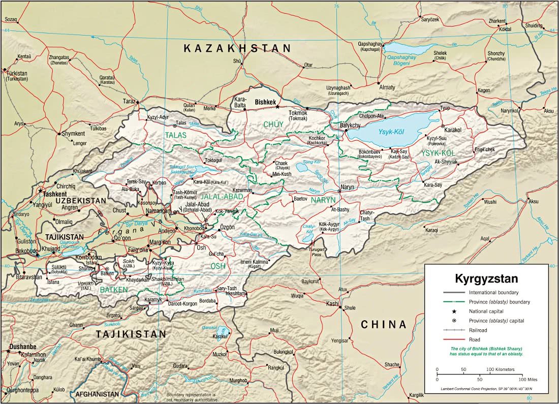 Kyrgyzstan relief map 2005