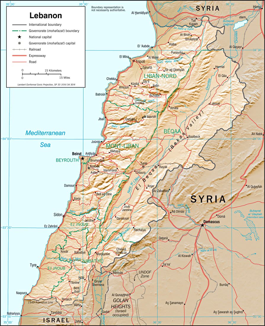 Lebanon relief map 2002
