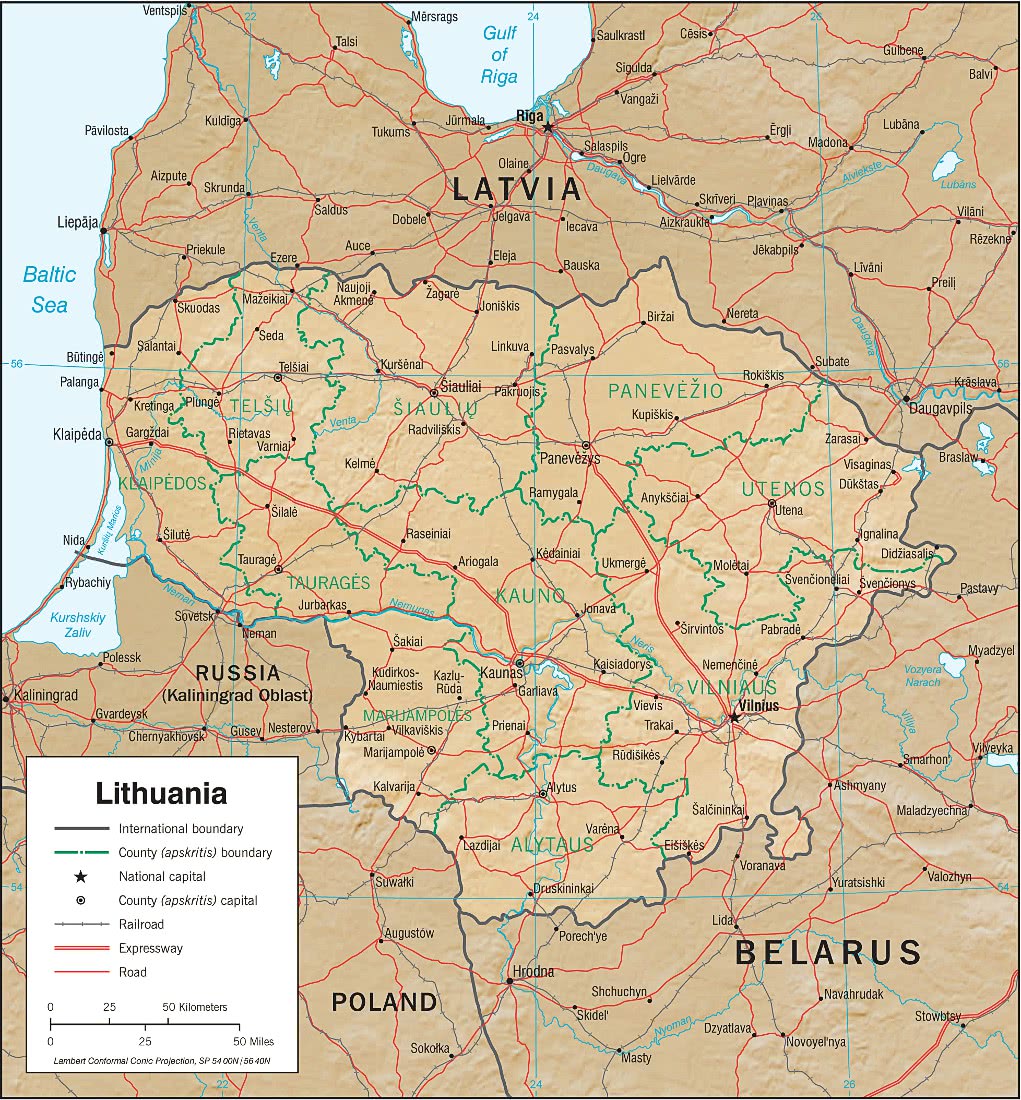 Lithuania relief map 2002
