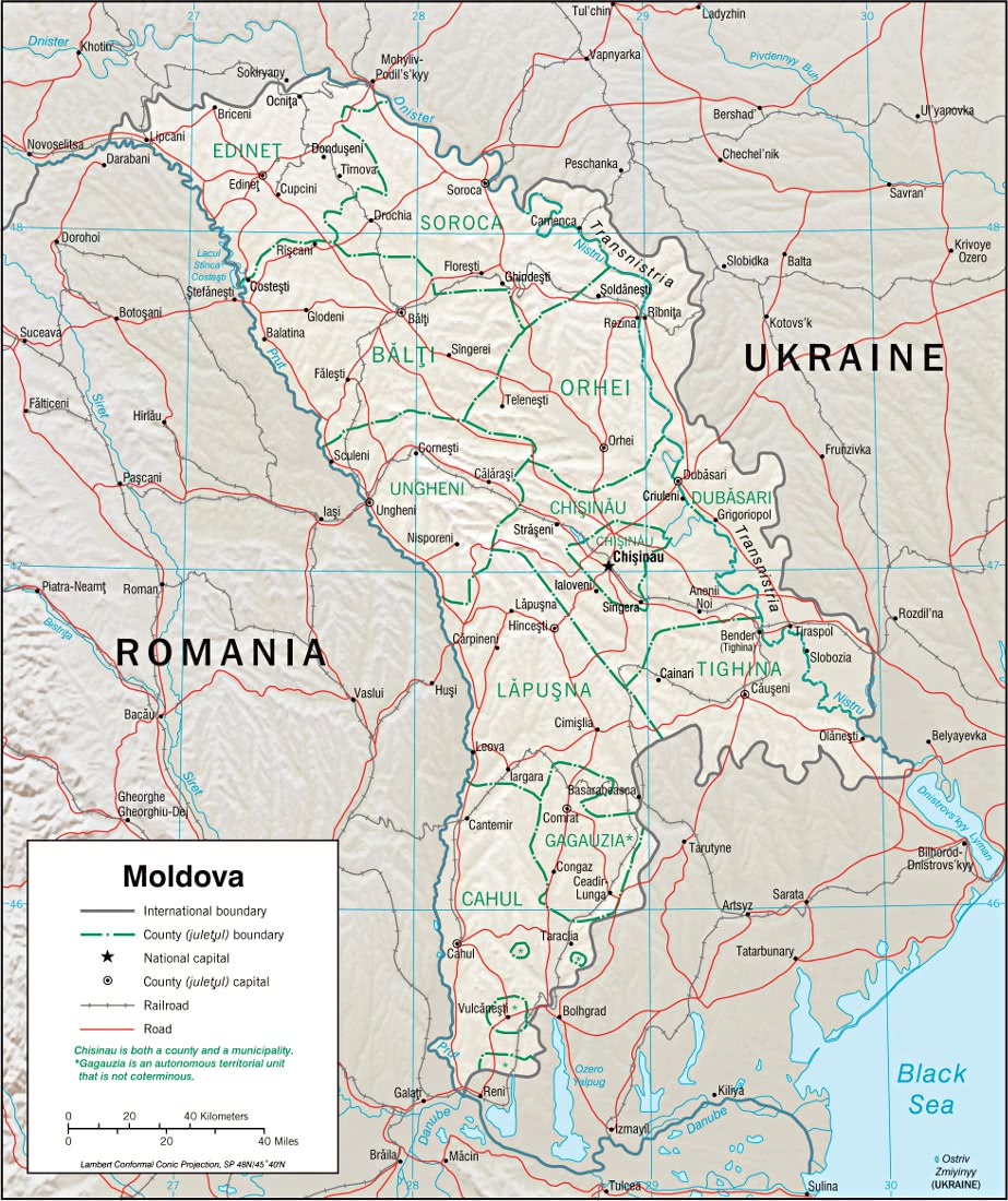 Moldova relief map 2001