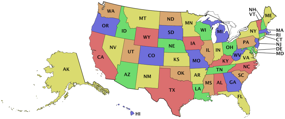 USA states initials