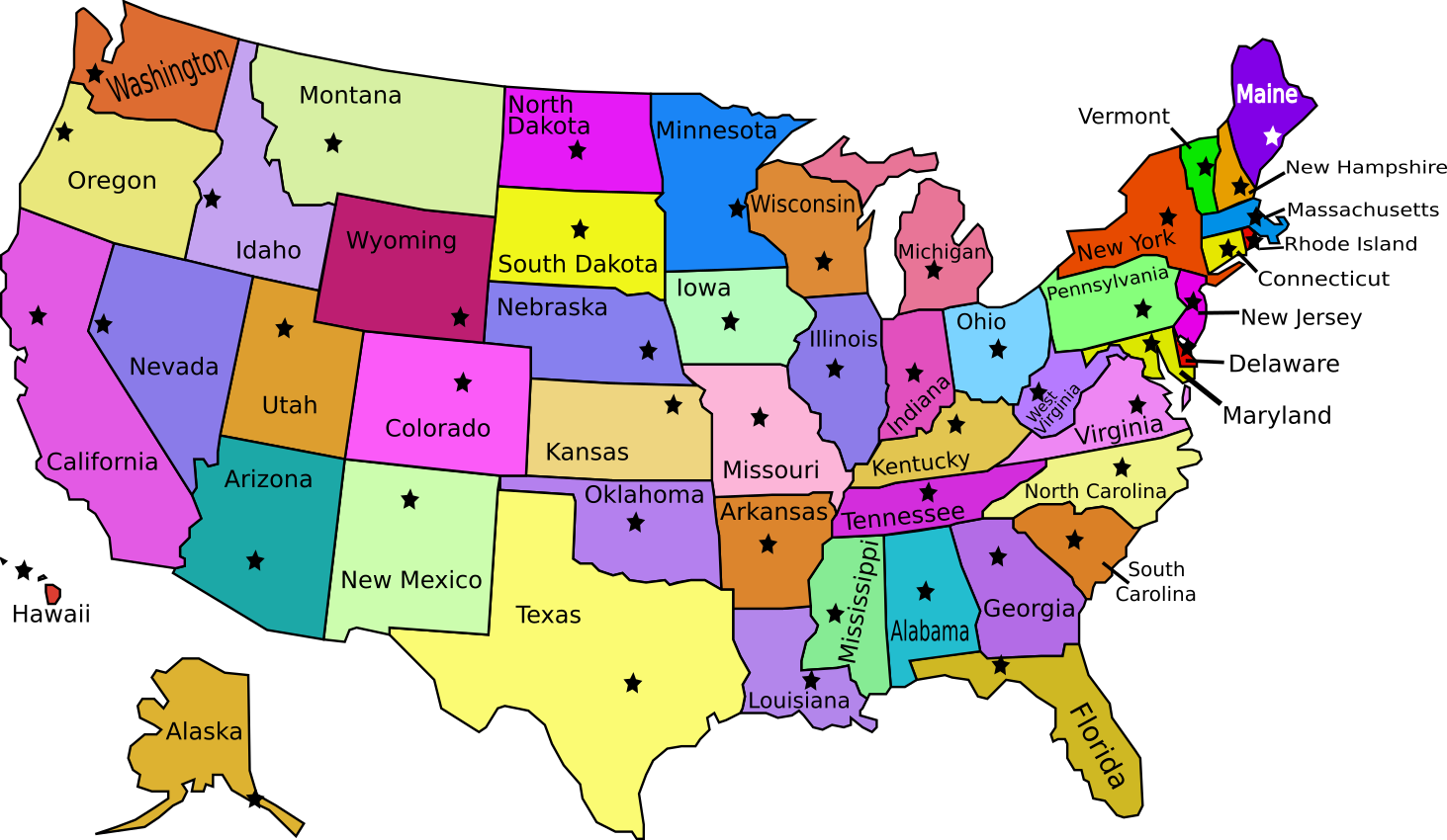 Free Pprintable Map Of Usa With States Labeled