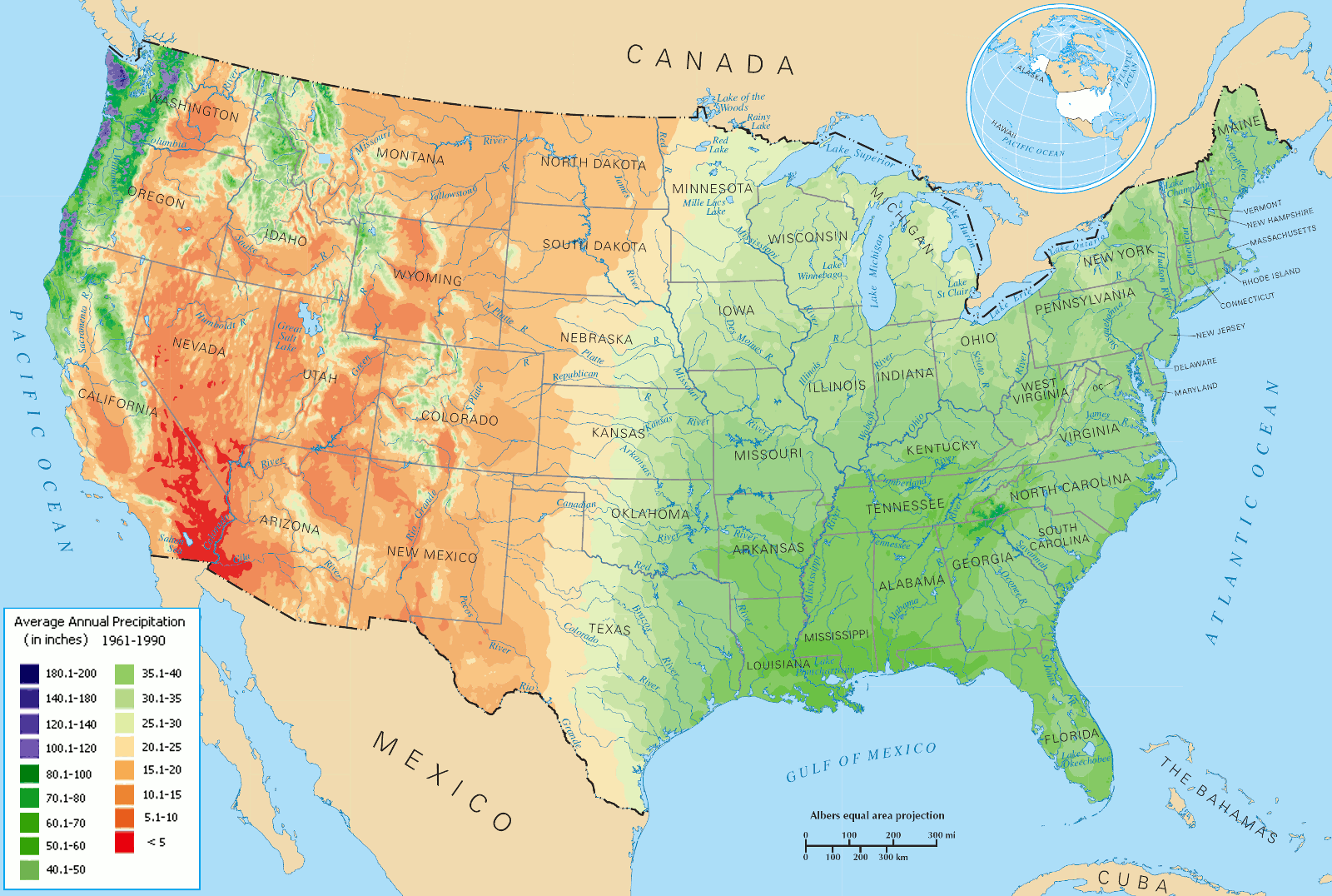 precipitation in USA states