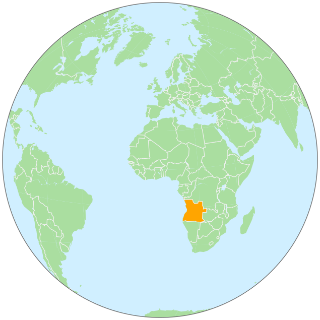 Angola on globe