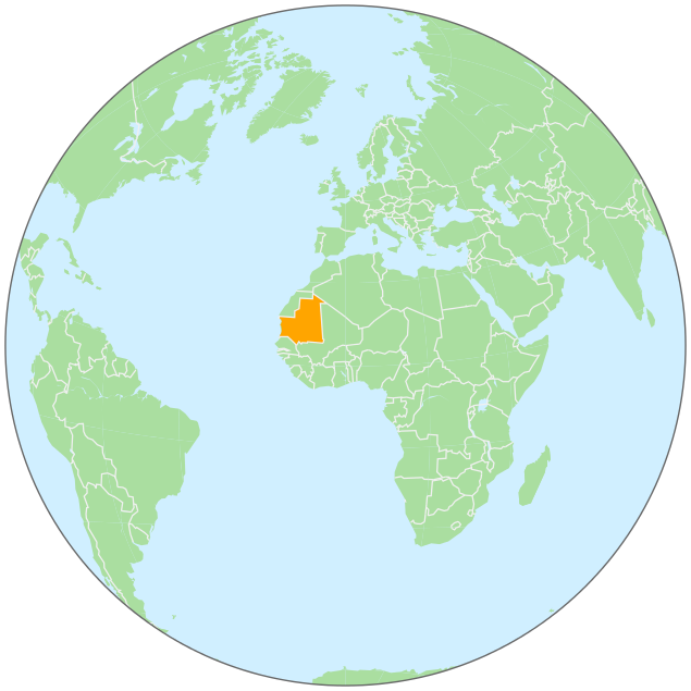 Mauritania on globe