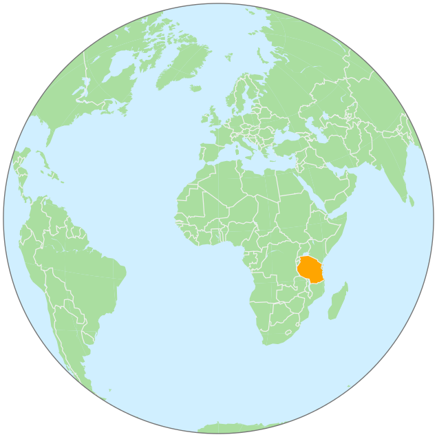 Tanzania on globe