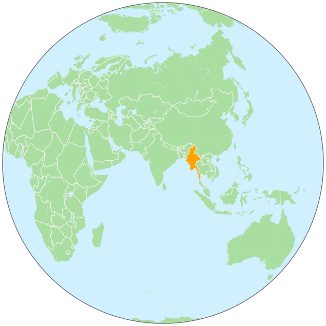 Myanmar on globe