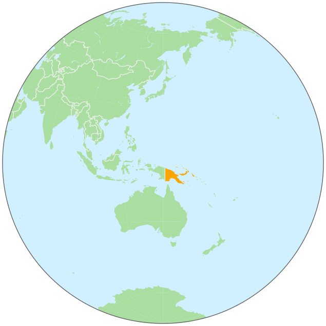 Papau New Guinea on globe