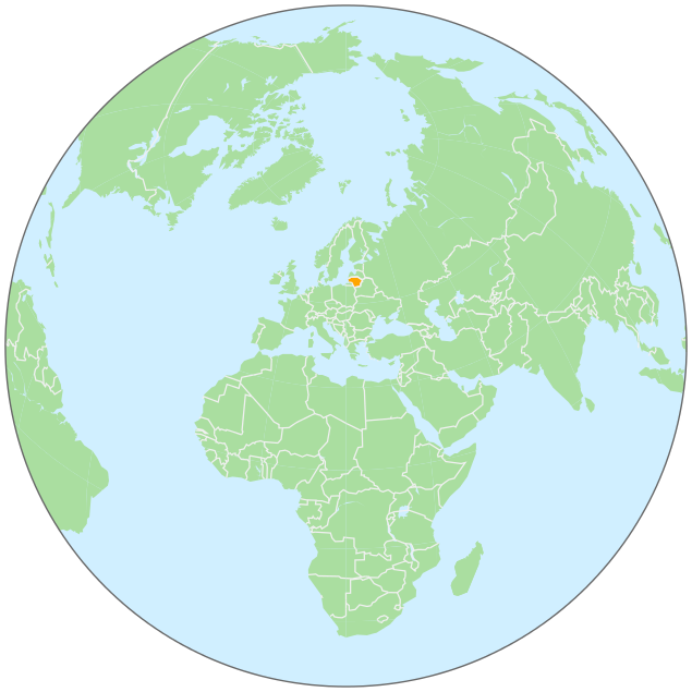 Lithuania on globe