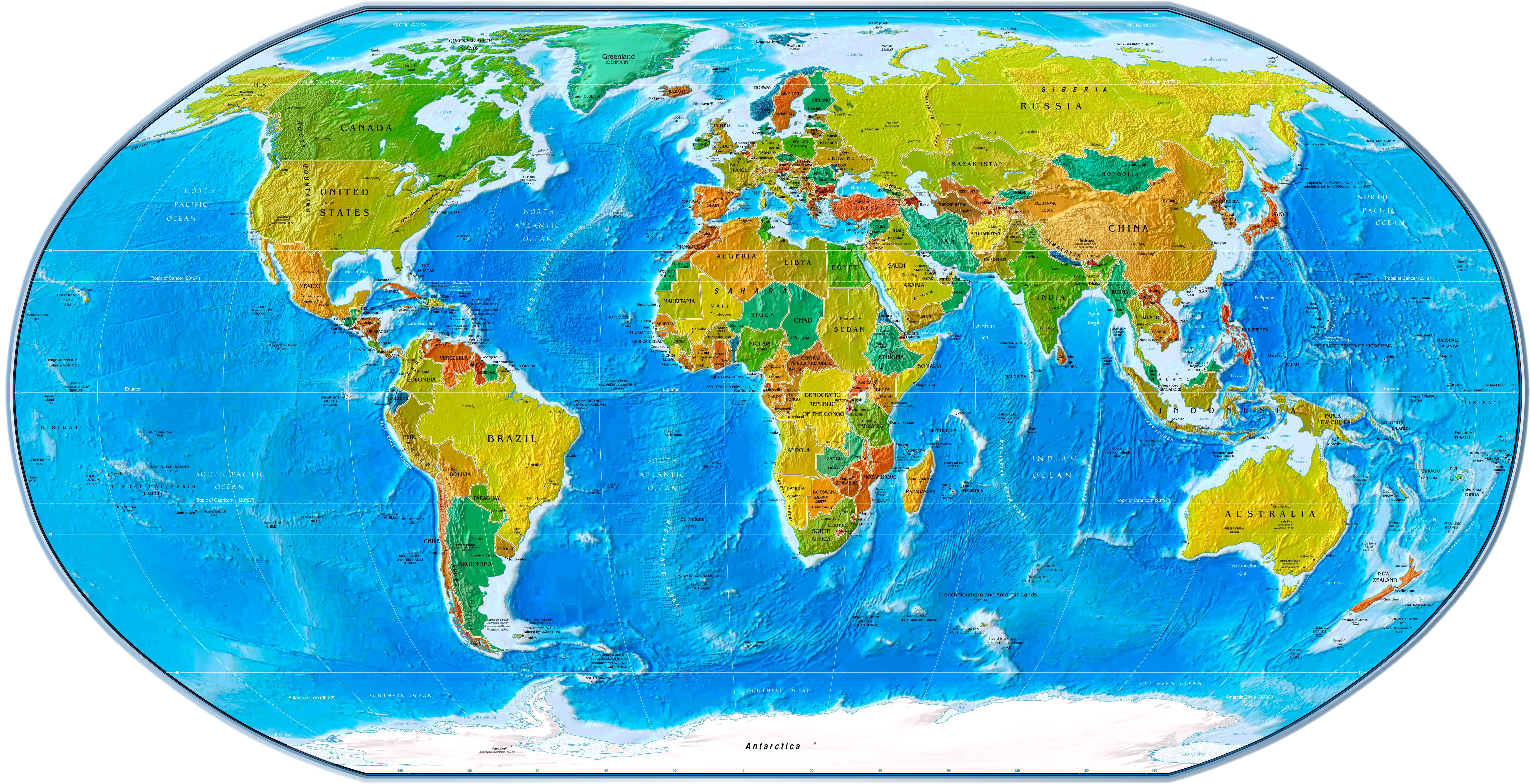 Physical Political World Map 2007