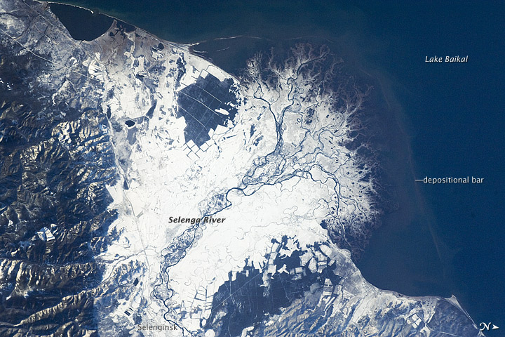 snowy Selenga River Delta  Russia