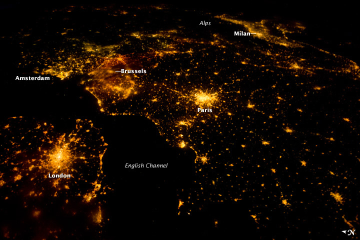 Northern Europe at night