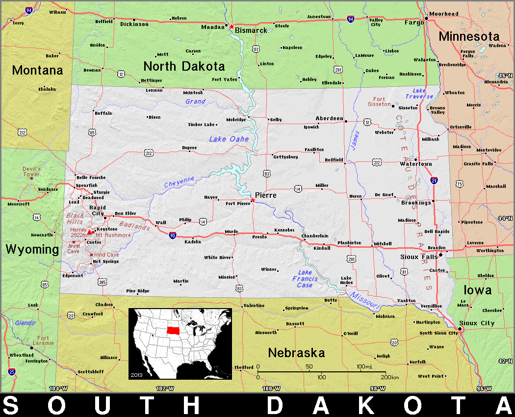 South Dakota topo dark