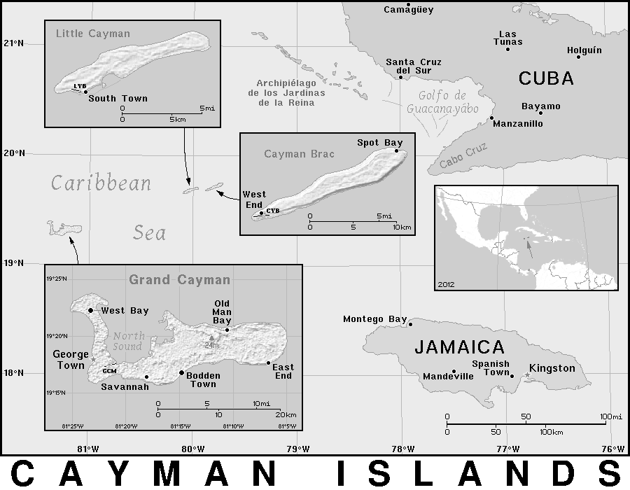 Cayman Islands detailed BW