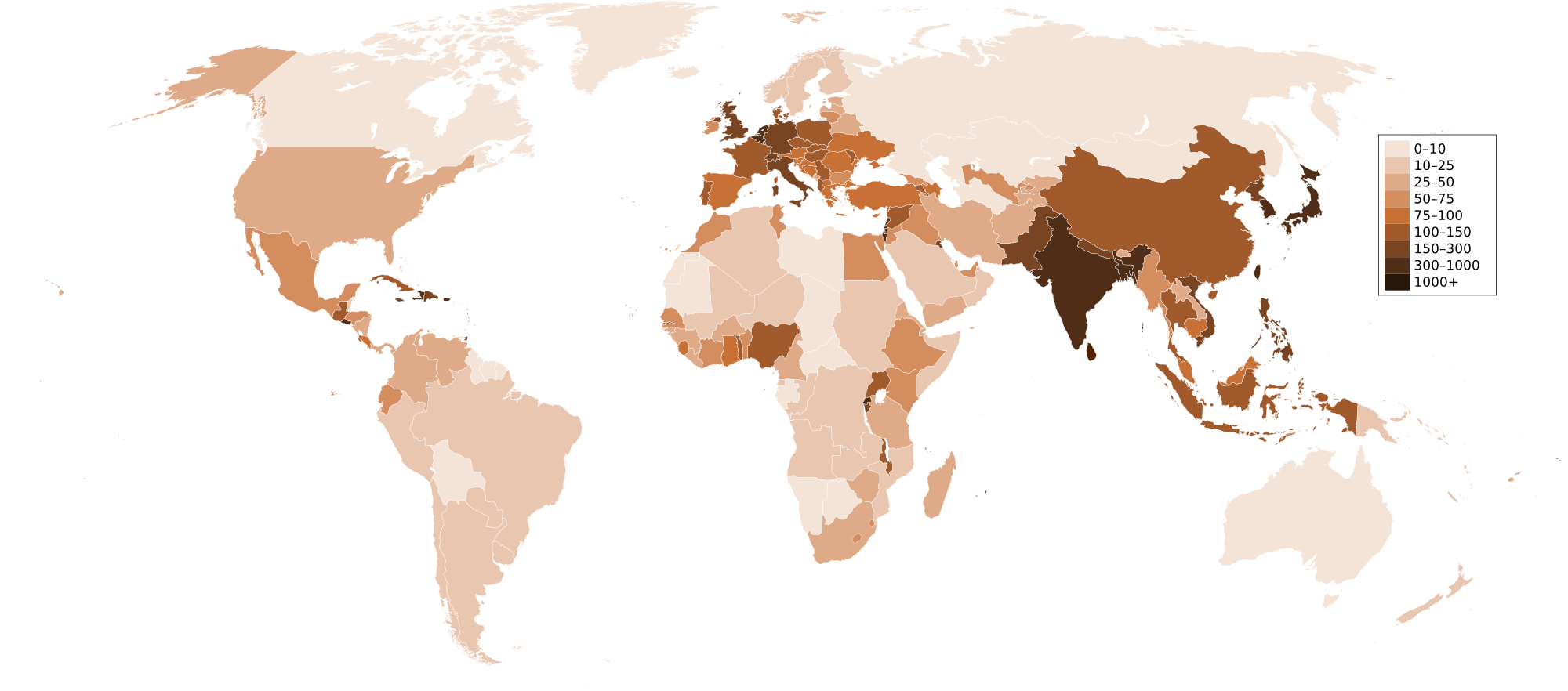 population density by country per square km