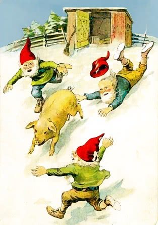 elves chasing pig