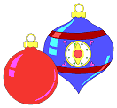 Christmas ornaments red blue shiny small