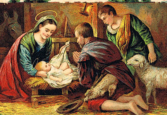 Jesus in manger postcard 1910