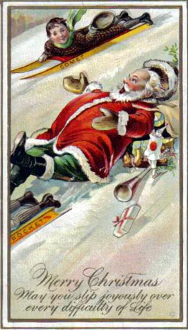 Santa slipping down hill 1913
