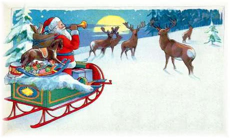 Santa trumpets for reindeer c1915