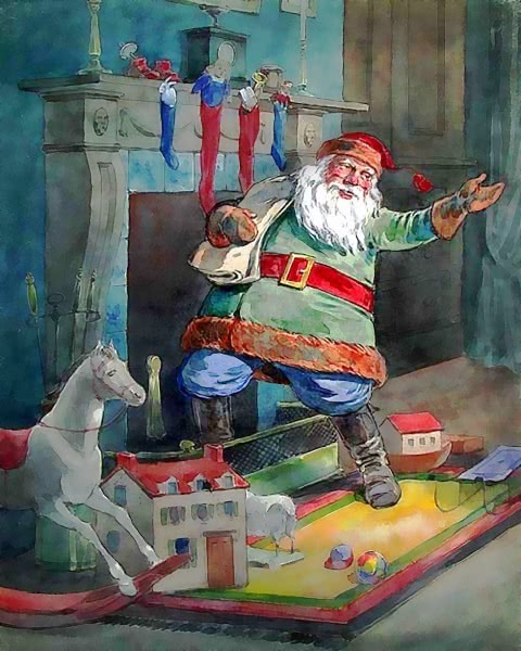 Santa leaving by fireplace