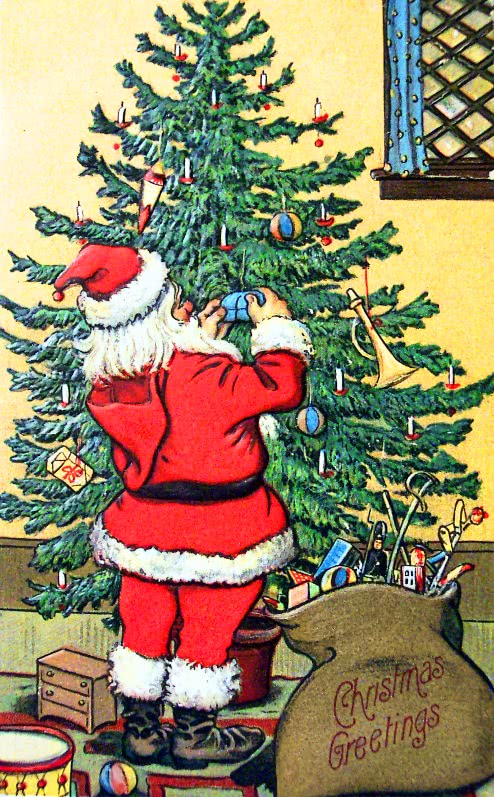 Santa fixing tree