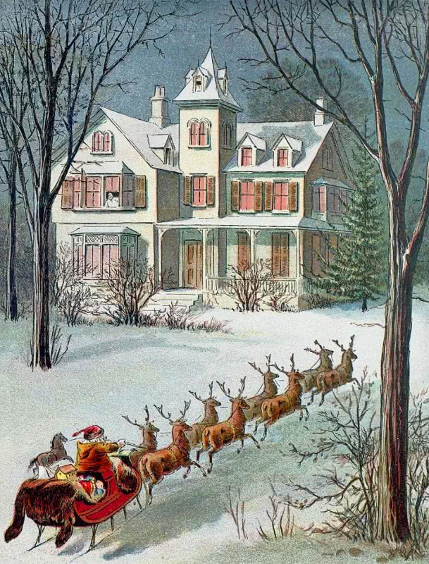 Santa approaching house by Snow