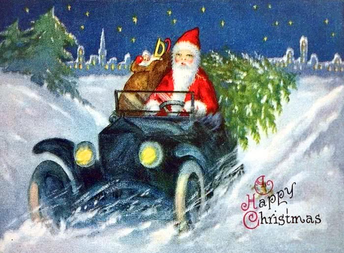 Santa driving car 1907