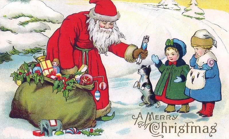 Santa handing toys 1910