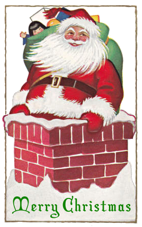Santa in chimney smiling
