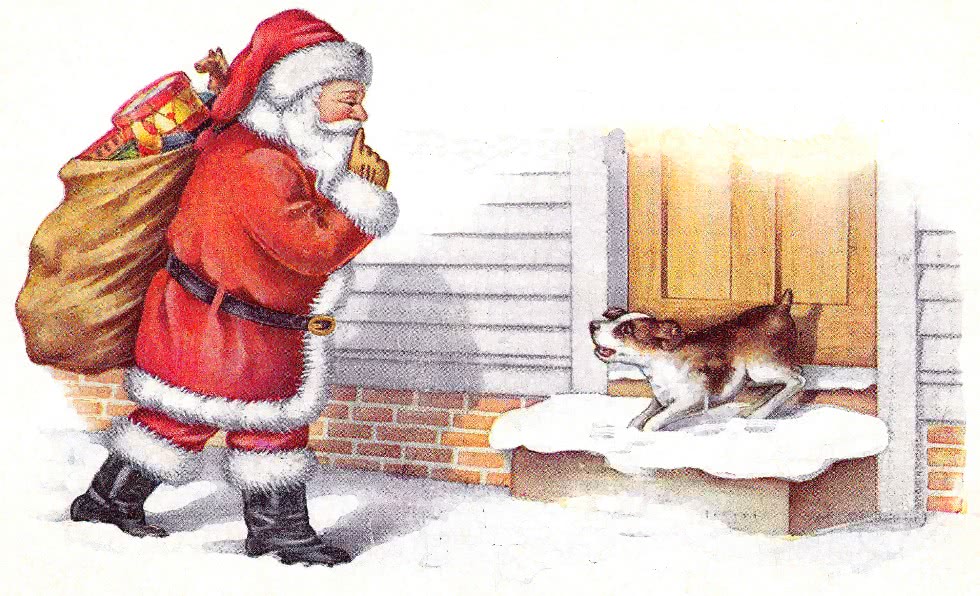 Santa shushing dog 1916