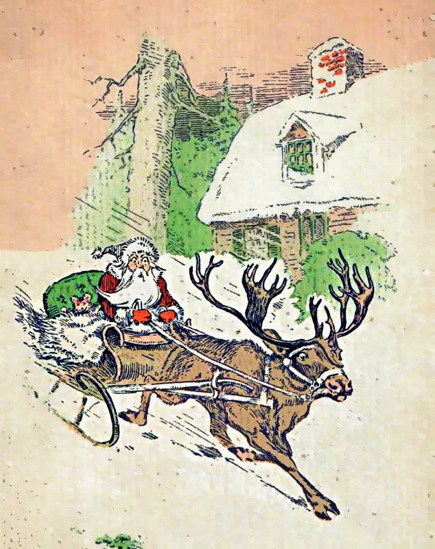 Santa sleigh one reindeer 1914