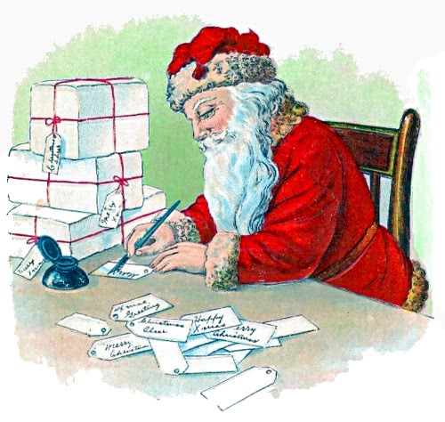 Santa writing gift tags 1920