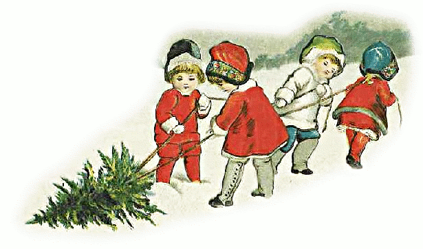 kids dragging tree