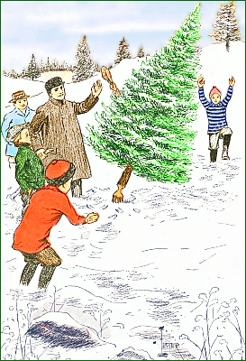 chopping down Christmas tree
