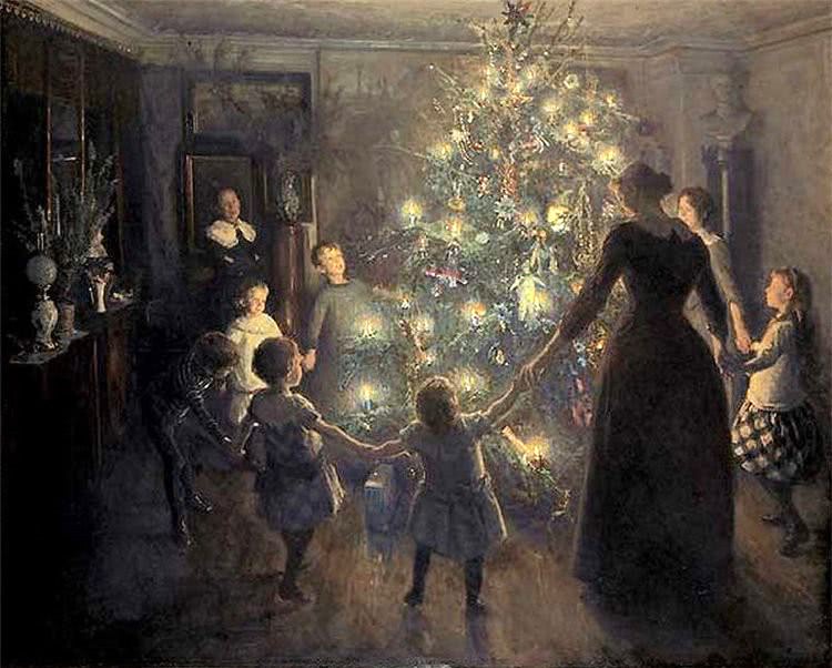 Christmas tree family painting
