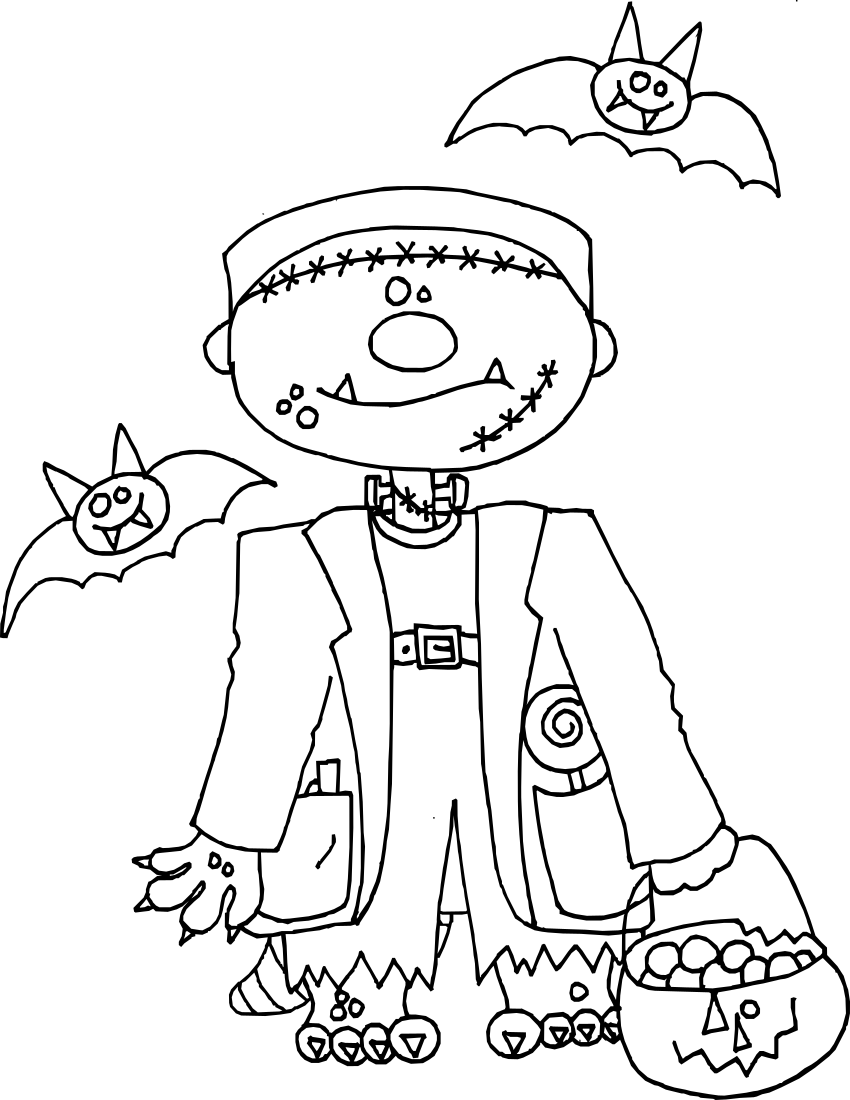 Frankenstein happy coloring page