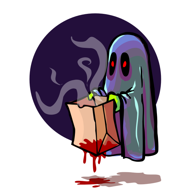 ghost w bloody treat bag