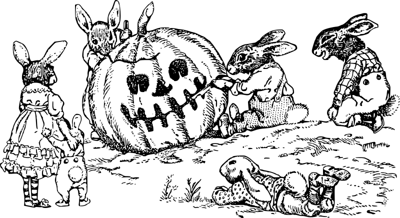 rabbits carving pumpkin