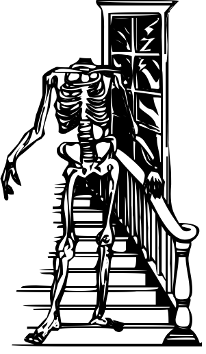 headless skeleton on stairs