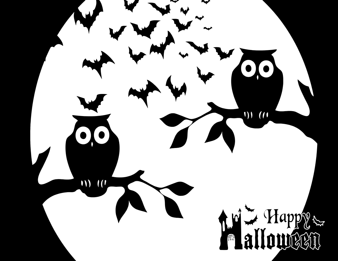 Halloween owls bats BW