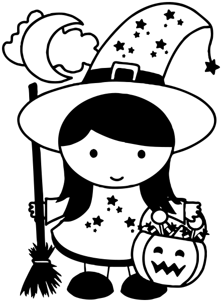 Cute Halloween Witch BW