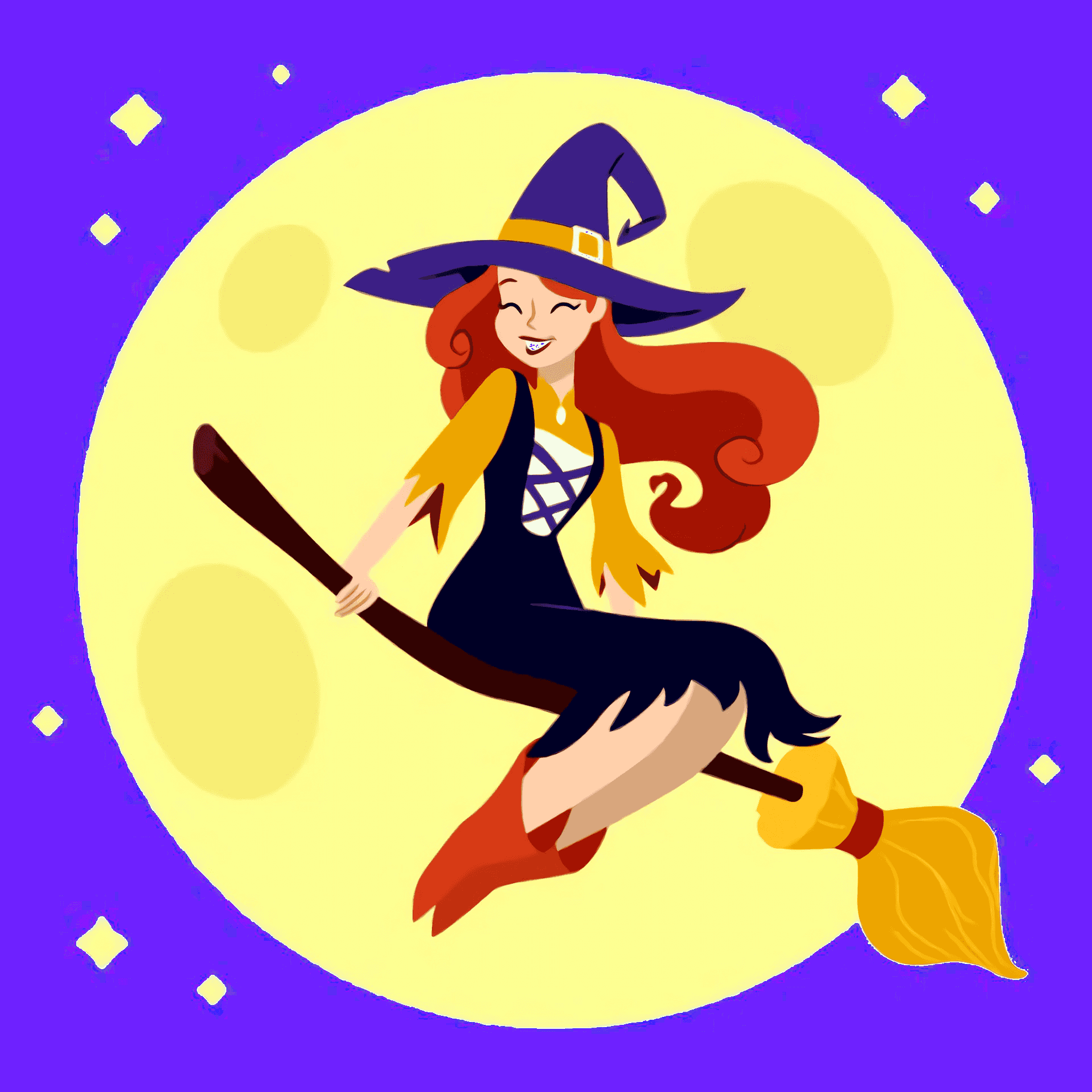cute witch on broom