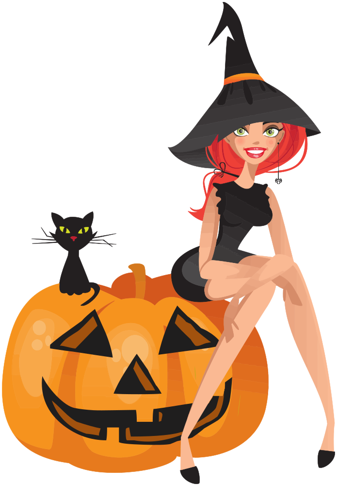 young witch on pumpkin