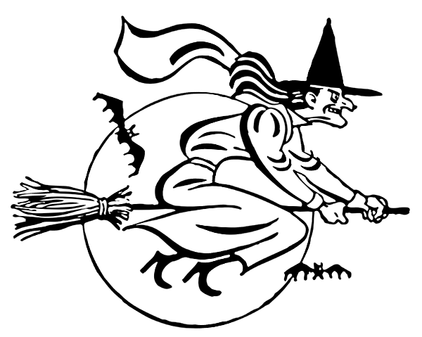 witch flying mean grin BW