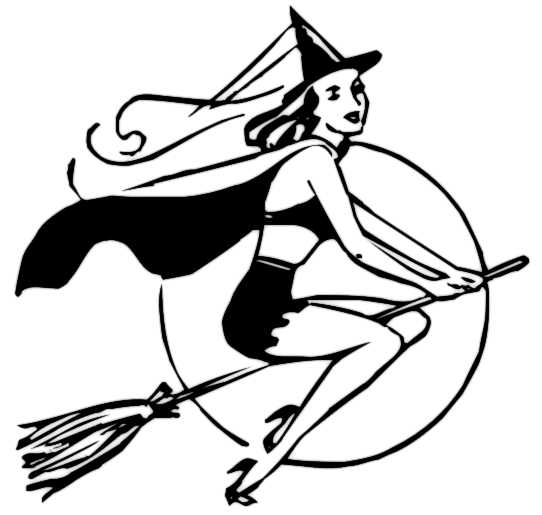 young witch flying on broomstick
