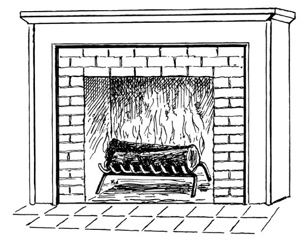 fireplace with fire BW