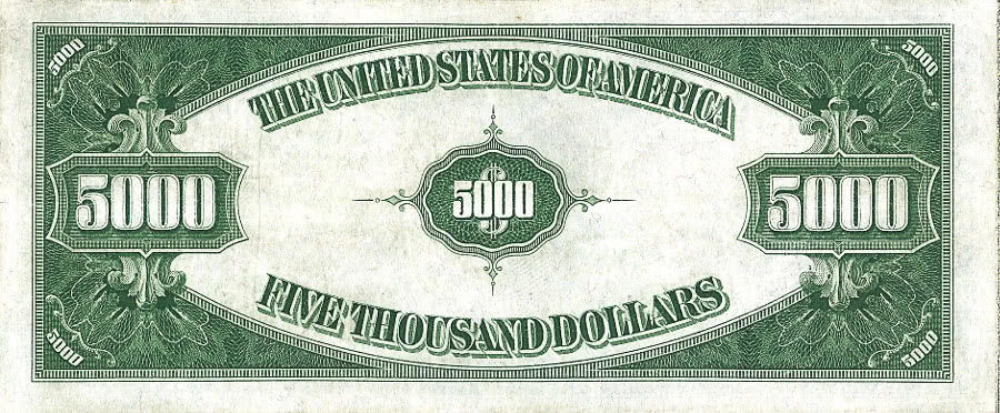 five thousand dollar bill 1934 back