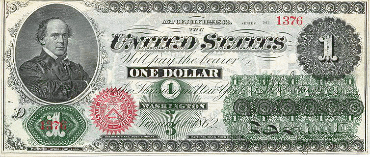 one dollar bill US first ever 1862